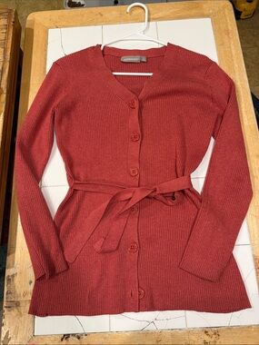 Croft & Barrow  Ribbed Button-Front Belted Cardigan in Rust